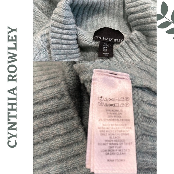 🛍️3/$40 Cynthia Rowley Sage Green Turtleneck Sweater Slouchy Knit | Size Medium - Picture 6 of 6
